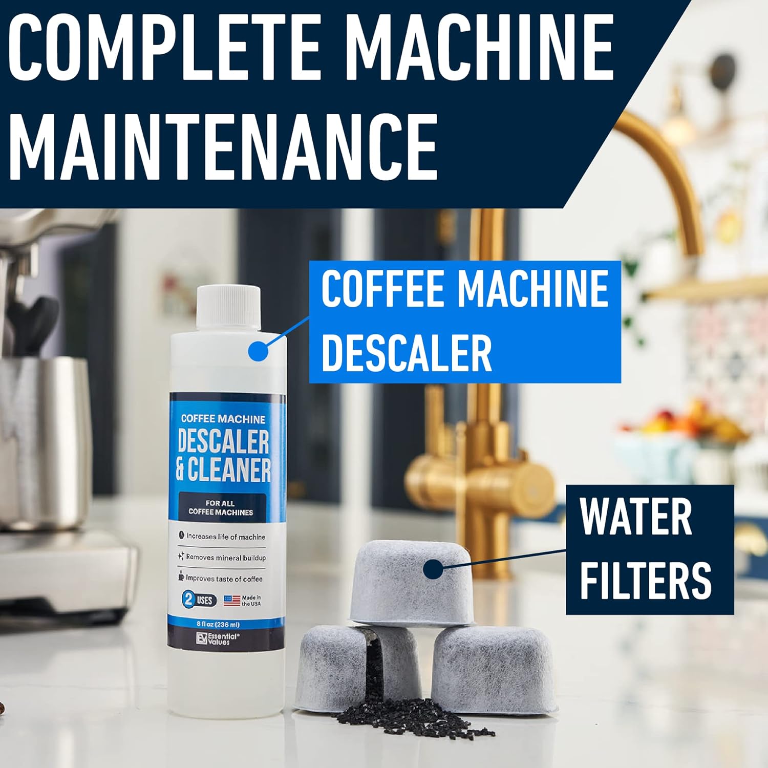 Essential Values Keurig Descaler & 6 Pack Replacement Filters, Brewer Care Kit T7965