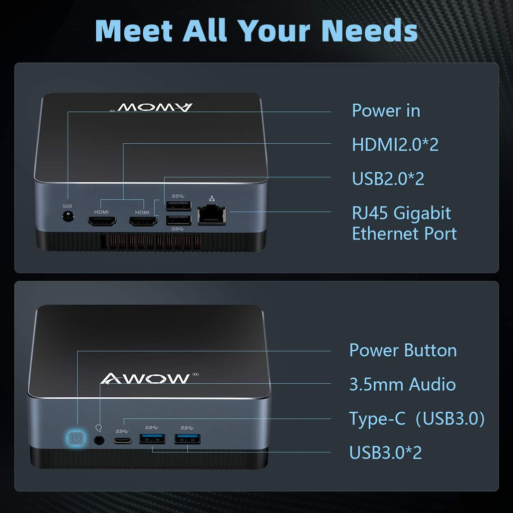 AWOW NY41 Mini PC Windows 10 Intel Celeron 8GB RAM 128GB SSD C8580