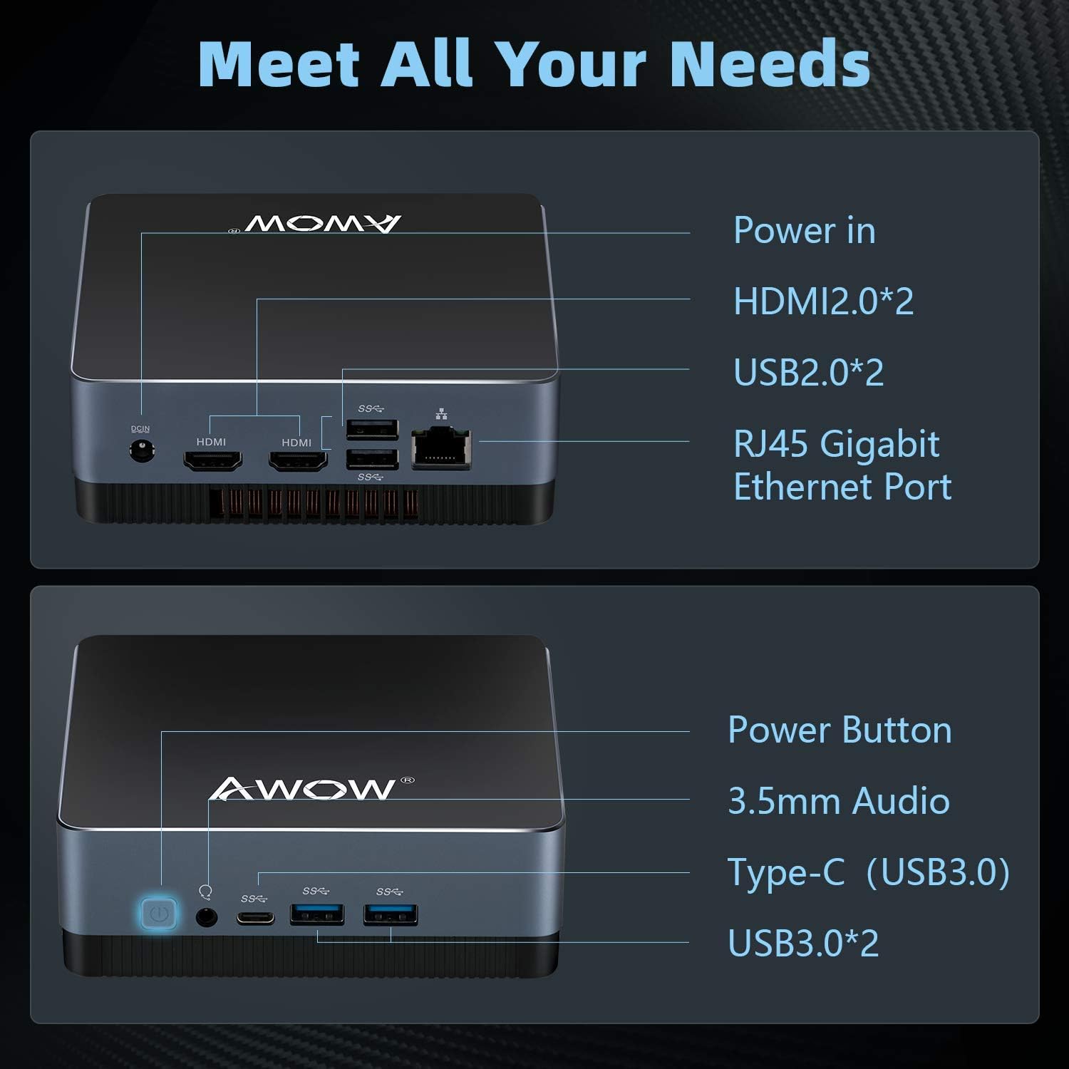 AWOW NY41 Mini PC Windows 10 Intel Celeron 8GB RAM 128GB SSD C8580