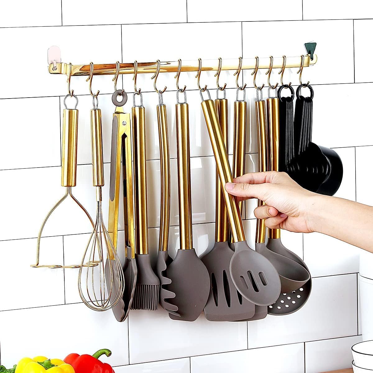 Kyraton 38 Piece Gold Kitchen Utensils Set with Rack, Silicone, Dishwasher Safe A712