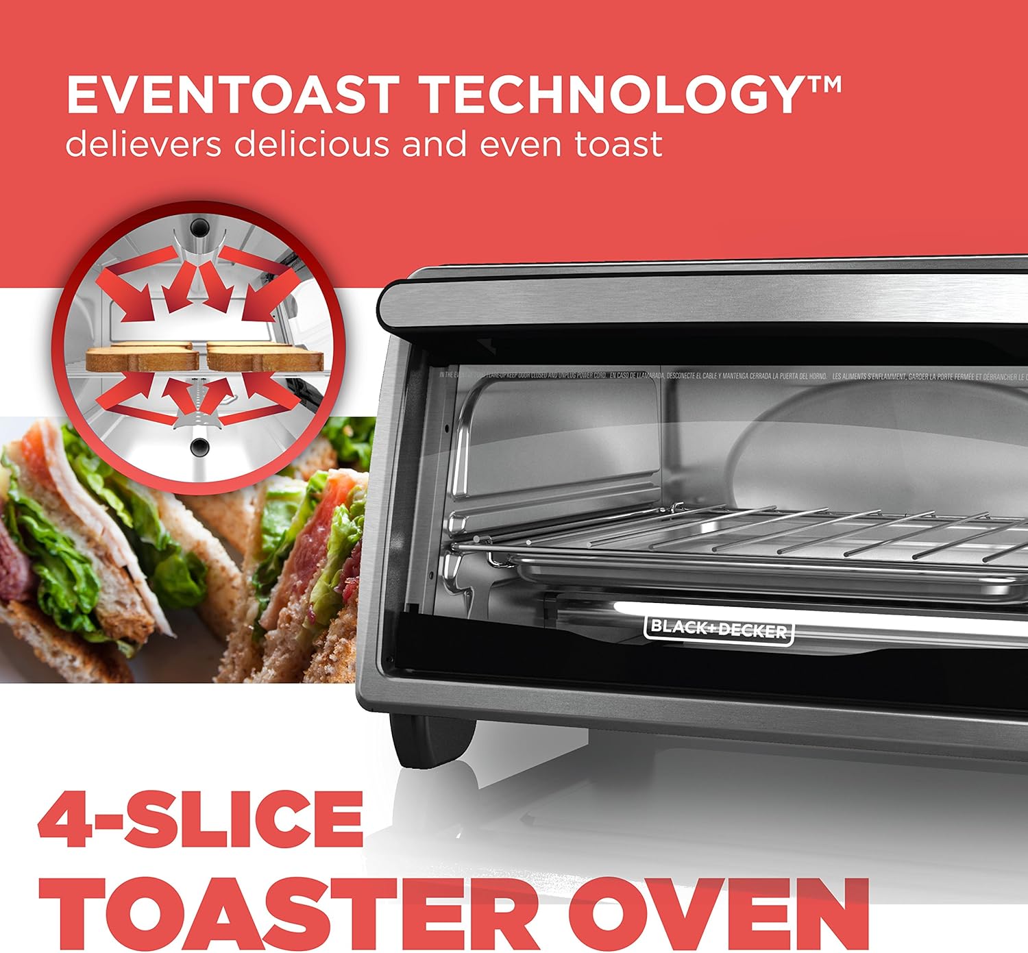 Black+Decker TO1303SB 4-Slice Toaster Oven, Stainless Steel R14674