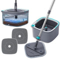 Square Spin Mop and Bucket Smart Floor Mop with Separate Compartments for Clean and Dirty Water, Self Cleaning with 2 Machine Washable Mop Pads