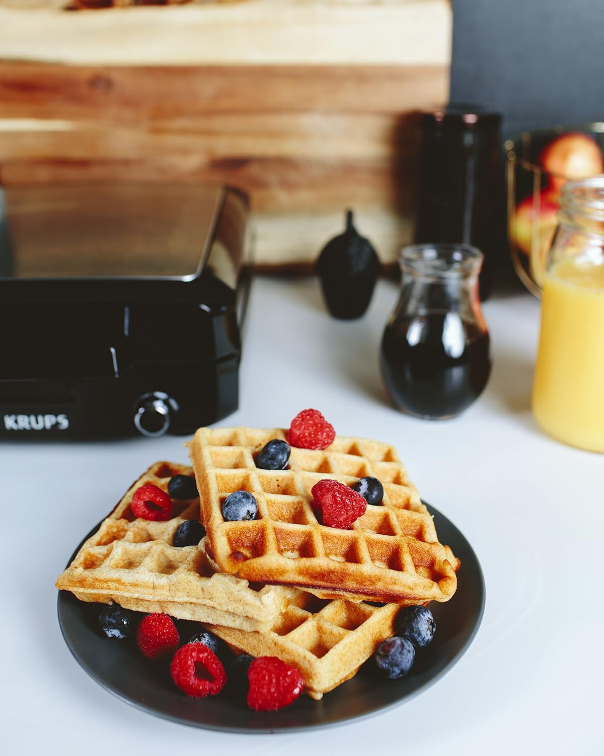 Krups Waffle Maker, Stainless Steel, 4 Slices, Removable Plates K568879