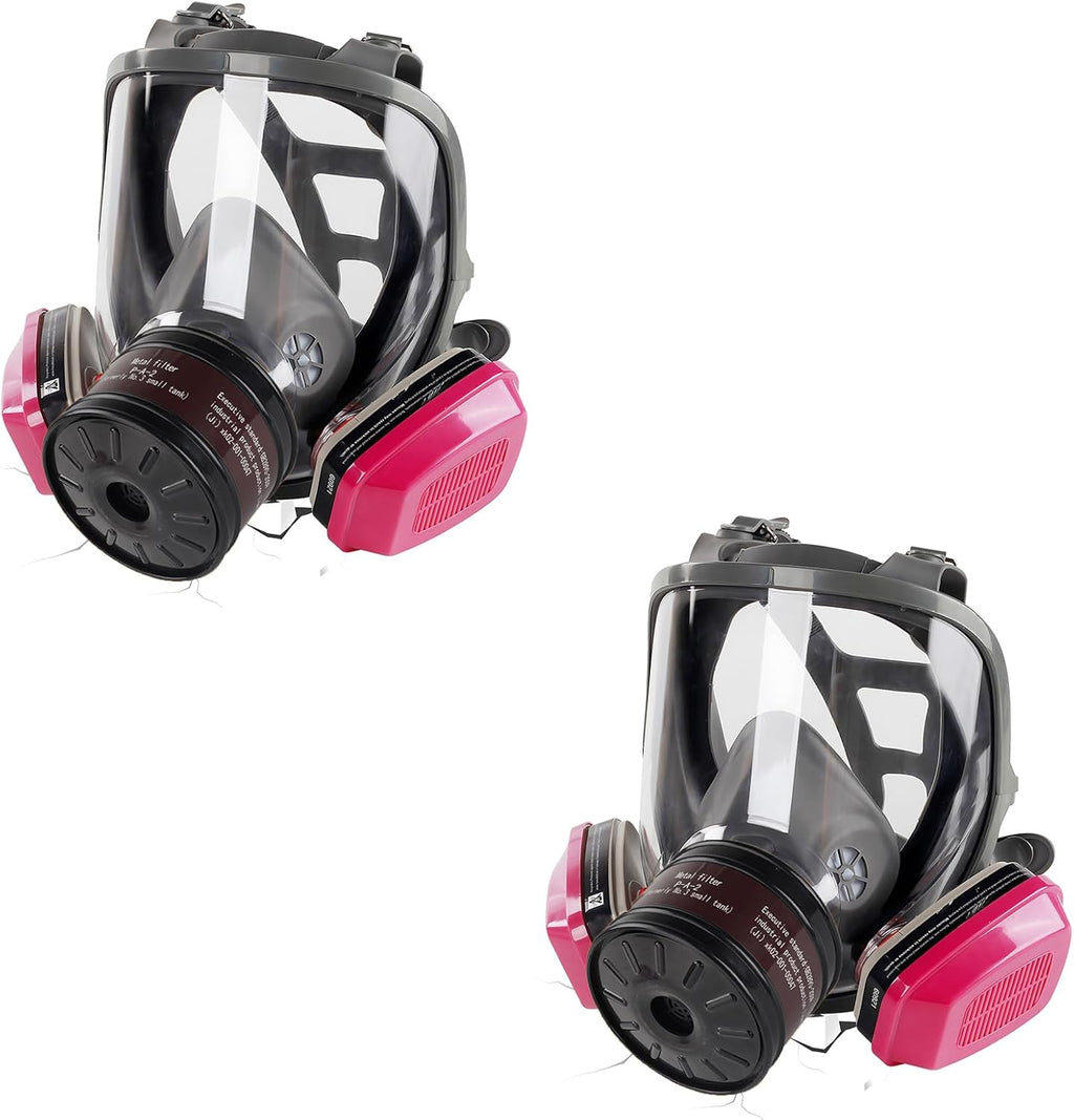 Gas Mask Respirator 2 Pack: Full Face Gas Masks Survival Nuclear and Chemical Reusable Respirator Mask with Filters 60921 & Activated Carbon 40mm Filter for Painting Mold Dust Epoxy Resin Welding