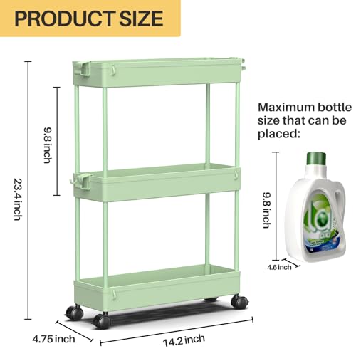 SPACEKEEPER Slim Storage Cart 3 Tier Rolling Utility Cart for Kitchen Bathroom Laundry W793657