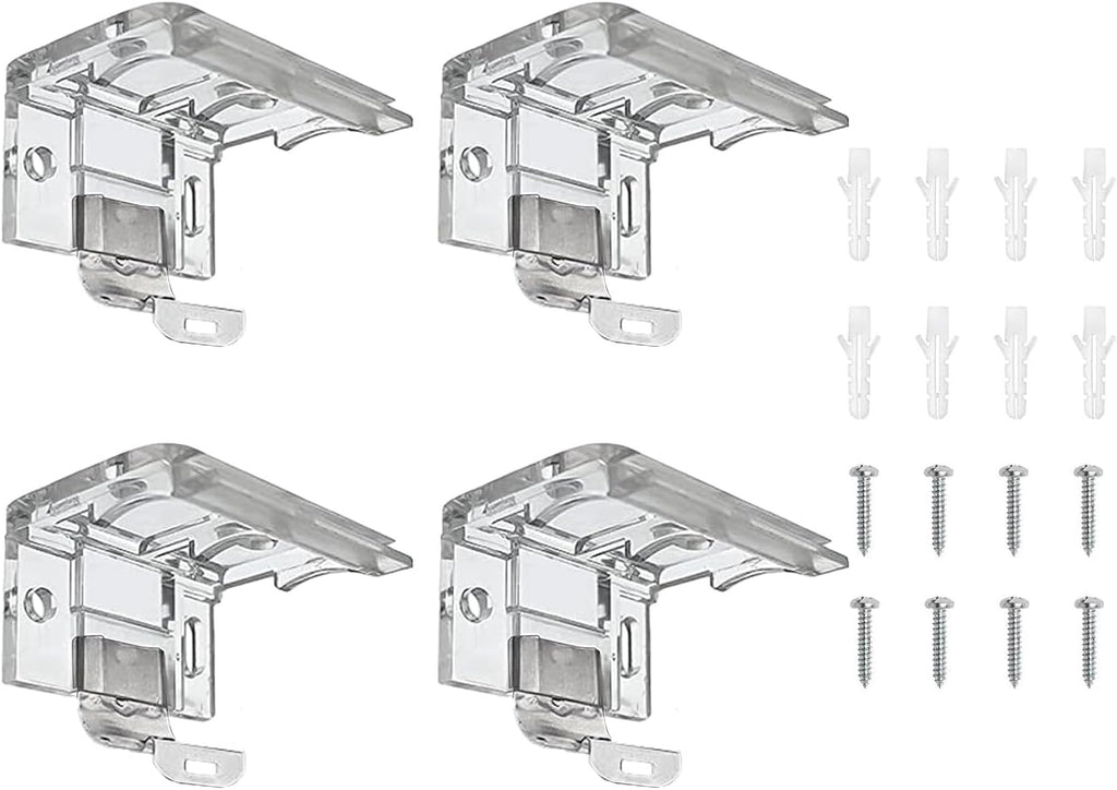 4pcs Mounting Bracket with Metal Clip, Cordless Shade Bracket, Mounting Bracket with Metal Clip for 1" (25MM) PVC Cordless Honeycomb & Pleated Shades, Cordless Honeycomb Headrail