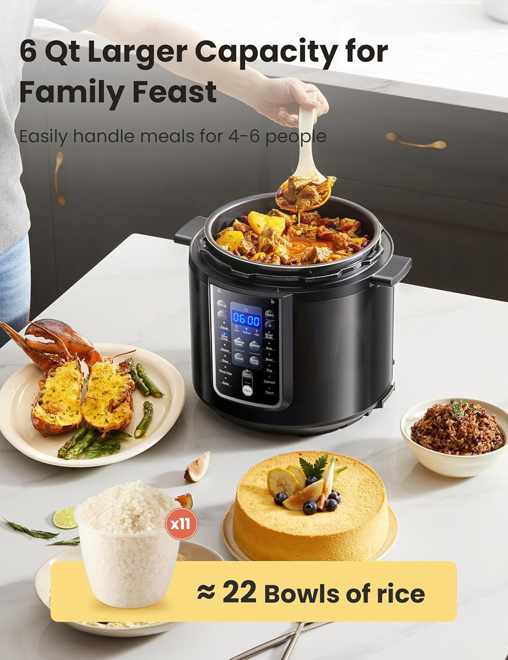 COMFEE’ 9-in-1 Electric Pressure Cooker 6 Quarts, Black B4598