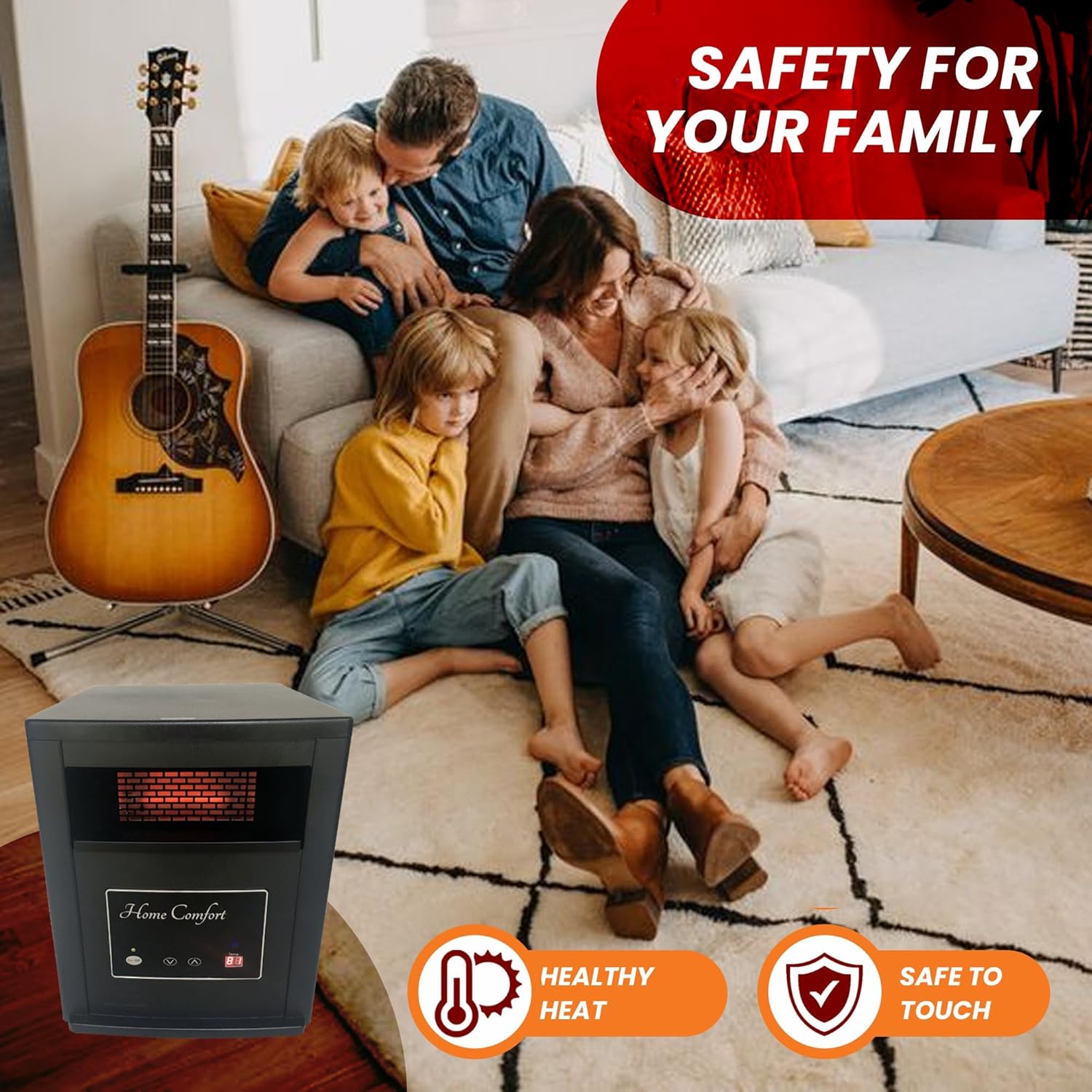Home Comfort 1500W Infrared Heater with Thermostat and Remote Control, Black P998994