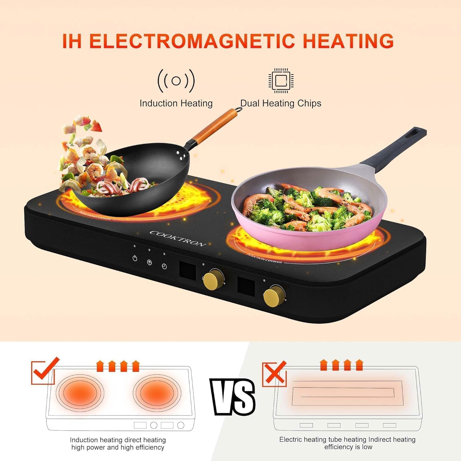 Induction Cooktop 2 Burner Portable with Removable Cast Iron Griddle S528177