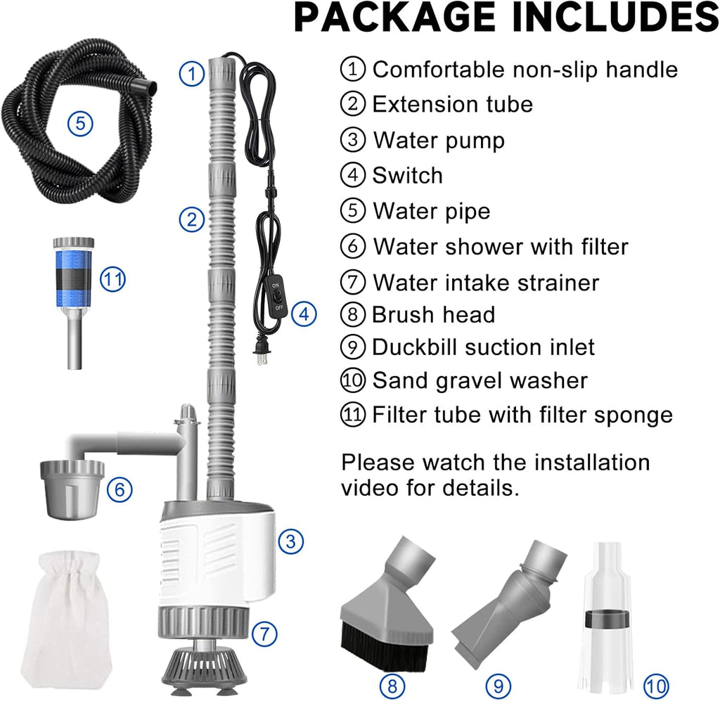 Aquarium Vacuum Gravel Cleaner Siphon Kit, 6 in 1 Fish Tank Cleaning Tool A4443