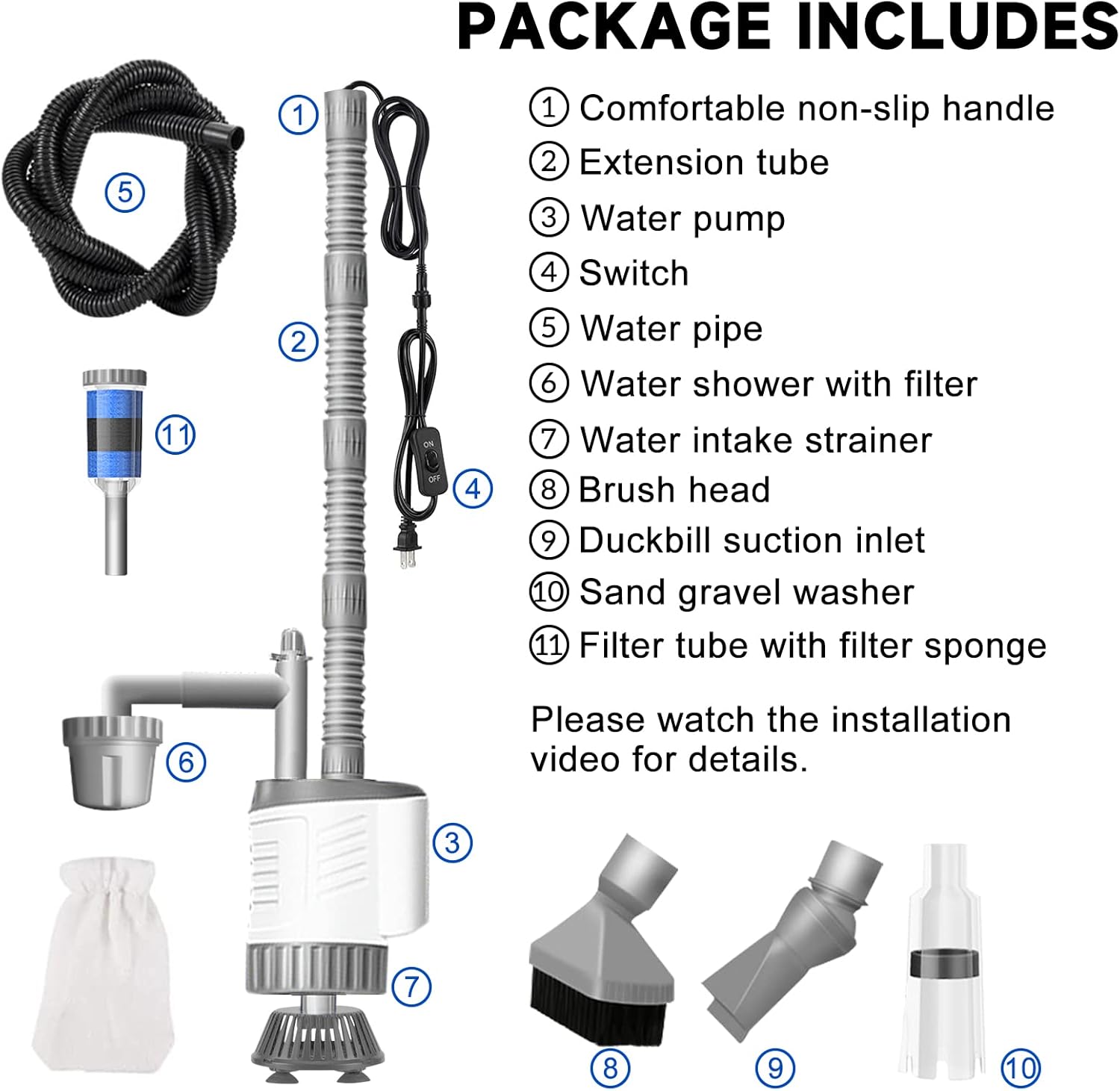 Aquarium Vacuum Gravel Cleaner Siphon Kit, 6 in 1 Fish Tank Cleaning Tool A4443