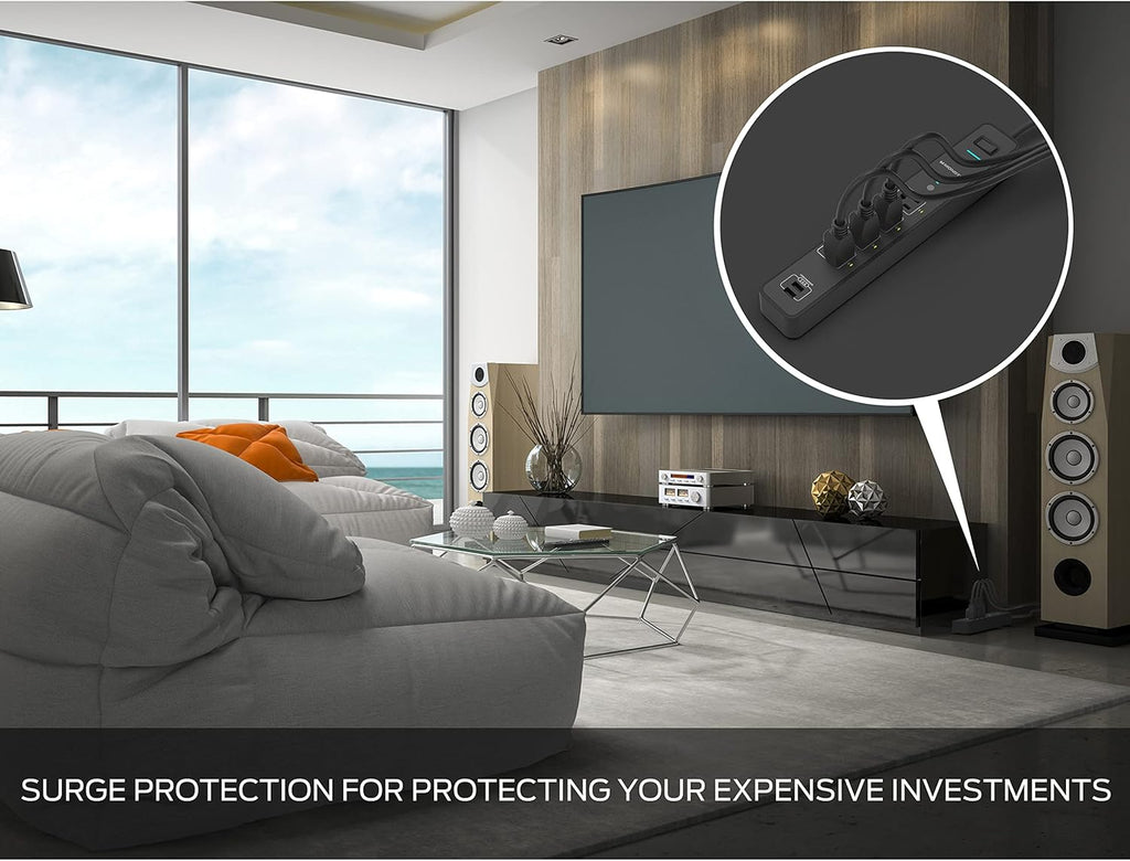 Monster Smart Power Outlet WiFi with Alexa & Google Assistant, 4 Outlets 2 USB-A, Black J392