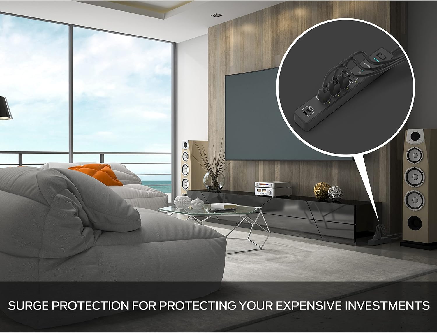 Monster Smart Power Outlet WiFi with Alexa & Google Assistant, 4 Outlets 2 USB-A, Black J392