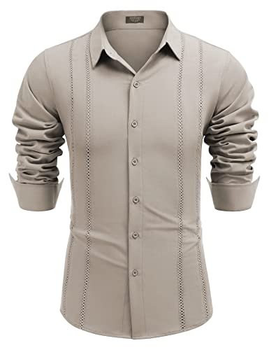 COOFANDY Men's Cuban Guayabera Shirt Long Sleeve Linen G5022