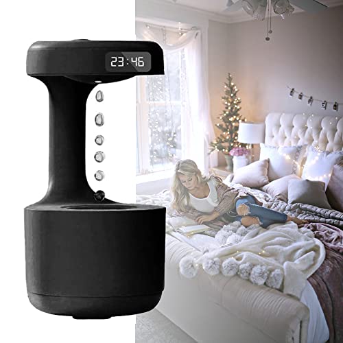 Anti-gravity Droplet Humidifier, 2024 New Bedroom Anti-gravity Humidifier, 800ml Water Capacity Mini Air Humidifier with LED Smart Display Clock, USB rechargeable Quiet Humidifier