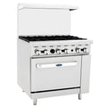 Atosa CookRite AGR-6B-NG 36" Gas Range with Full-Size Oven, Over Shelf and Backsplash Cooker Stove for Diner | 6 Cast Iron / 1 Oven Burner | Heavy Duty Stainless Steel, 219,000 BTU, Natural Gas (NG)