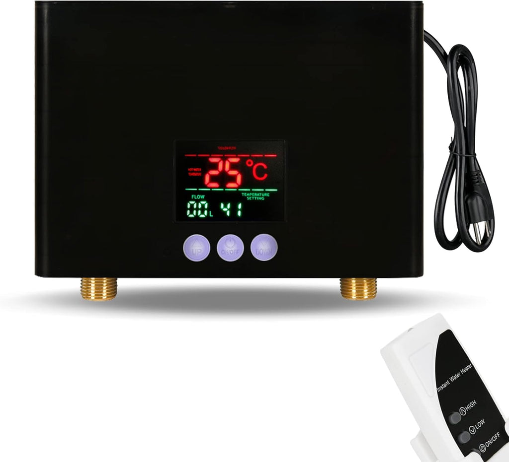 Tankless Electric Water Heater 110V 3000W Under Sink On Demand Instant Hot Water Heater for Kitchen Bathroom Washing (Black)