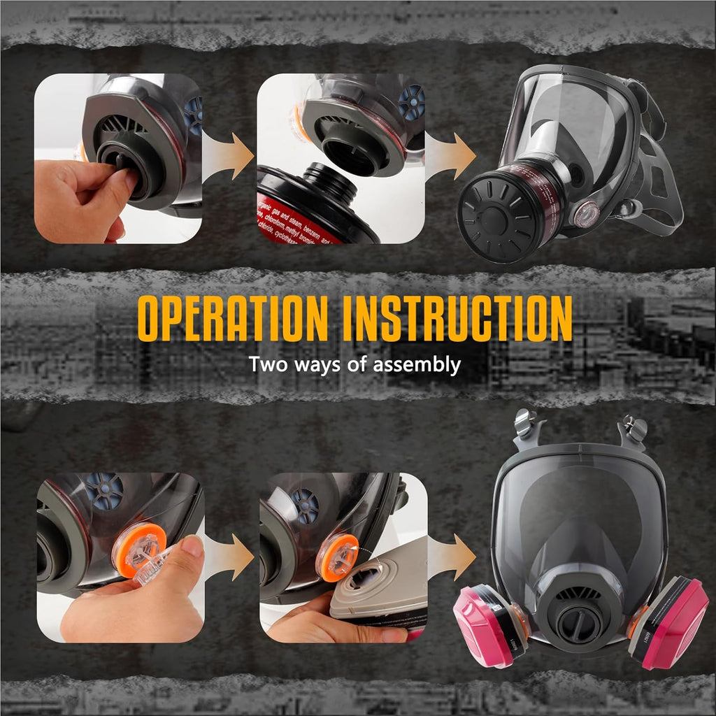 Full Face Gas Mask Respirator 2 Pack with 60921 & 40mm Filters M42712