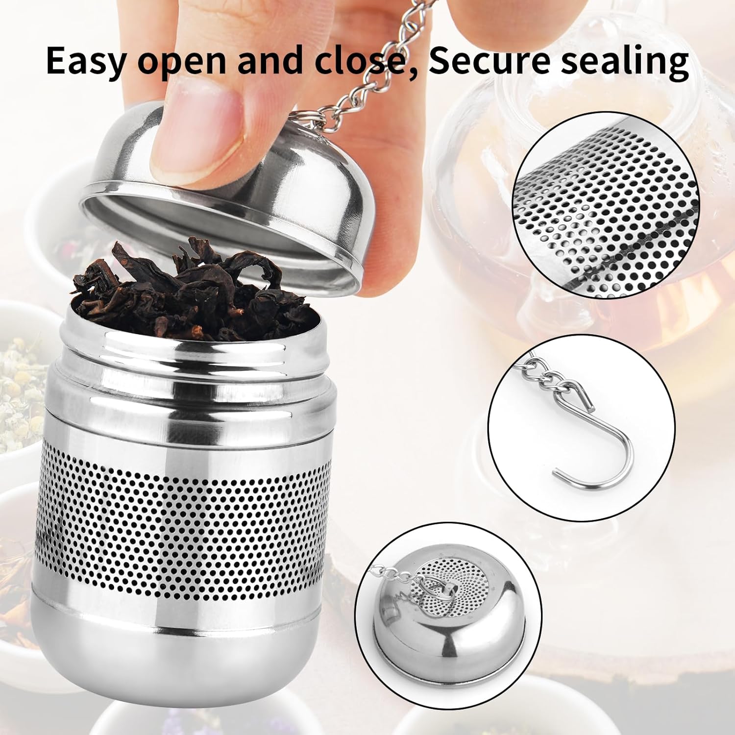 2PCS Stainless Steel Tea Infuser Strainer with Chain Hook and Lid X538333