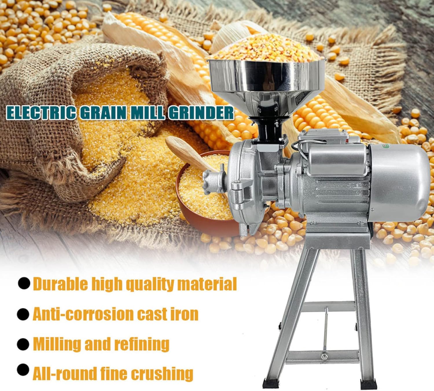 3000W Commercial Grain Mill Grinder 220V with Funnel D182982