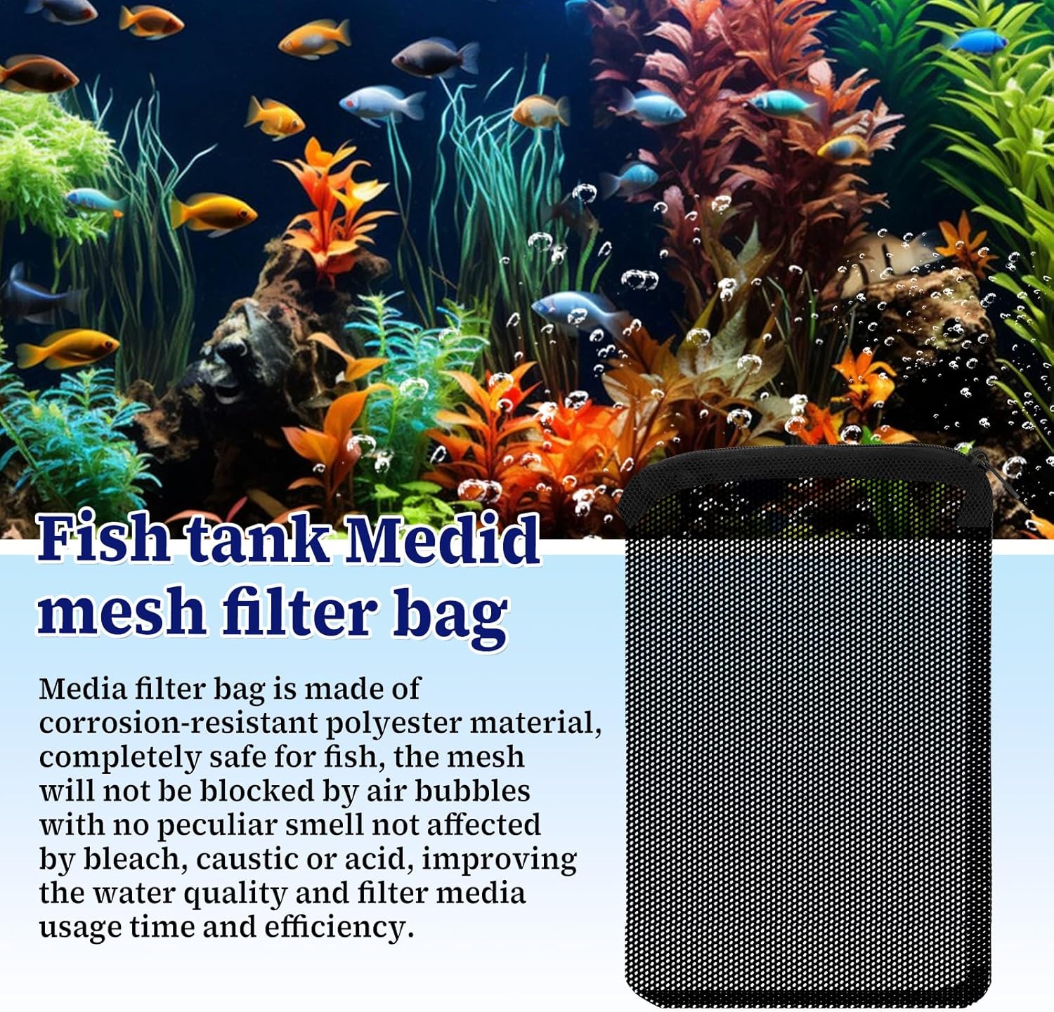 Aquarium Filter Media Bags with Zipper, Reusable Mesh Bags for Substrate L2299