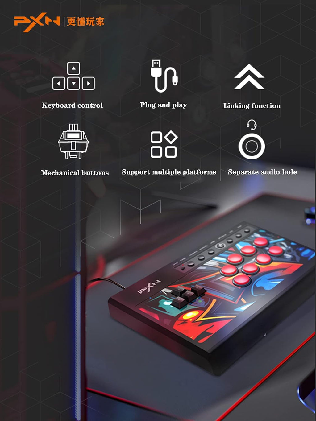PXN-X8 Arcade Fight Stick Mechanical Controller for PC, PS3, PS4, Xbox, Switch O733556