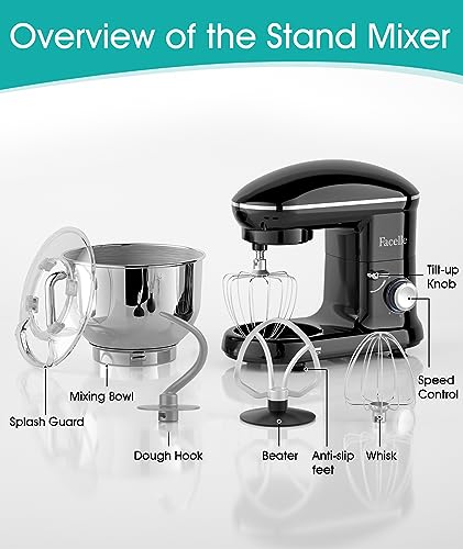 Facelle Kitchen Stand Mixer, 660W Tilt-Head with 6.5 QT Stainless Steel Bowl Q746309