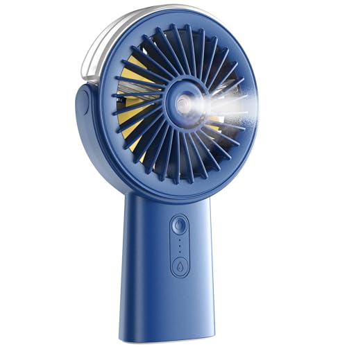 Otlonpe Misting Fan Portable Fan with Mist, 4000mAh Rechargeable Handheld Fan Battery Operated Power Bank, Water Spray Mister Hand Held Fan, Desk Hand 2-IN-1, 3 Speeds for Travel Home Office Outdoors