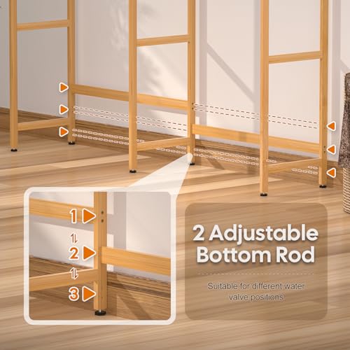 Cozivolife Over Washer Dryer Storage Shelf Bamboo 5 Tier Laundry Rack with Hooks G707