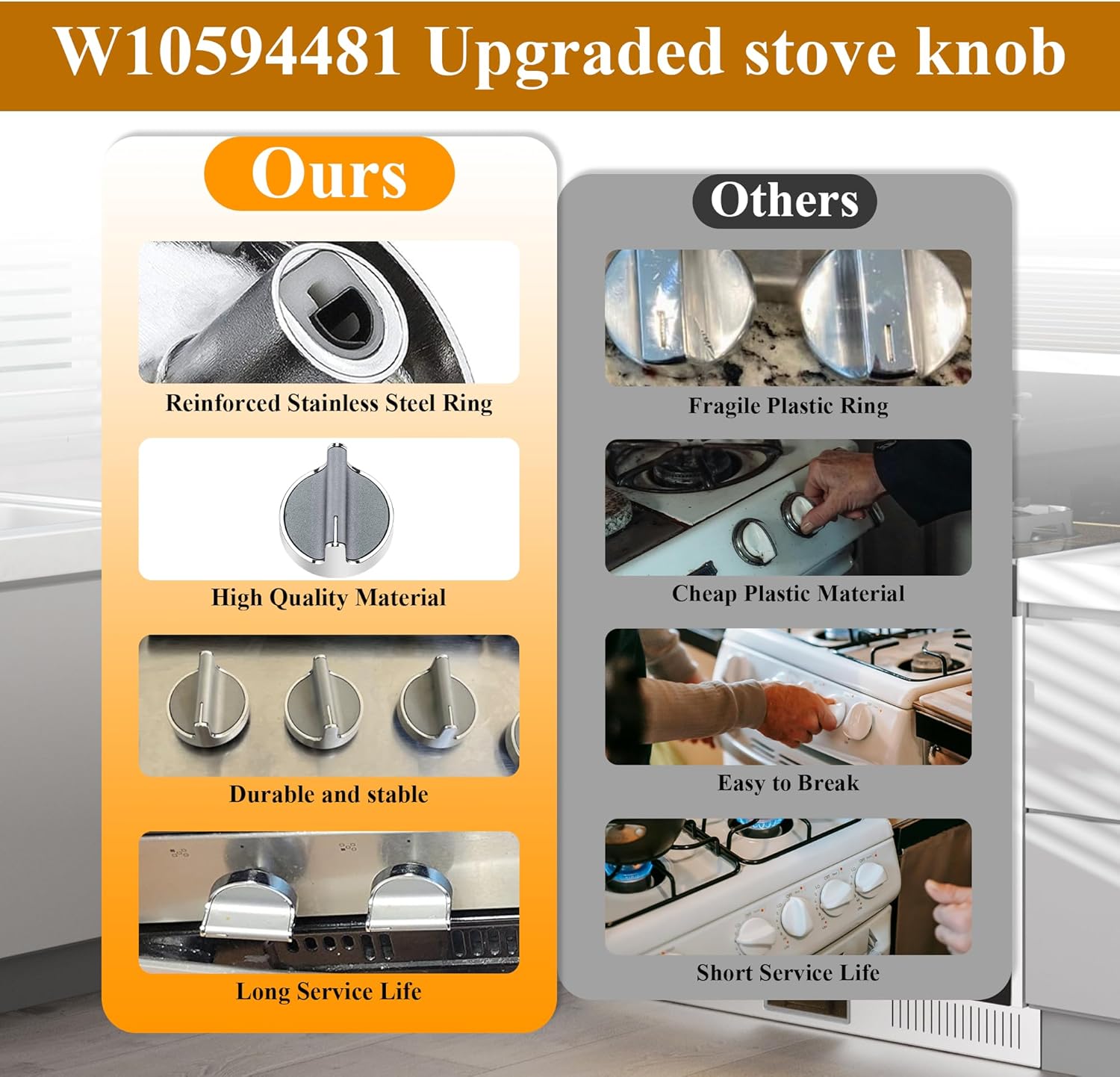 Upgraded Stove Knobs W10594481 Replacement for Whirlpool Gas Range, 5 Pack Z9788