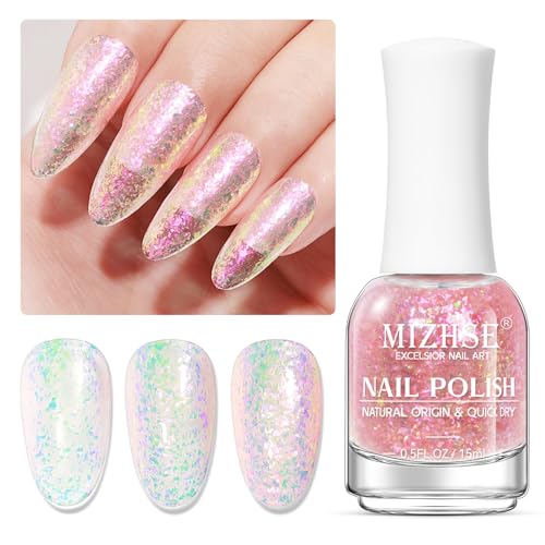 MIZHSE Holographic Nail Polish, Fast Dry Nail Polish Nail Art Salon at Home