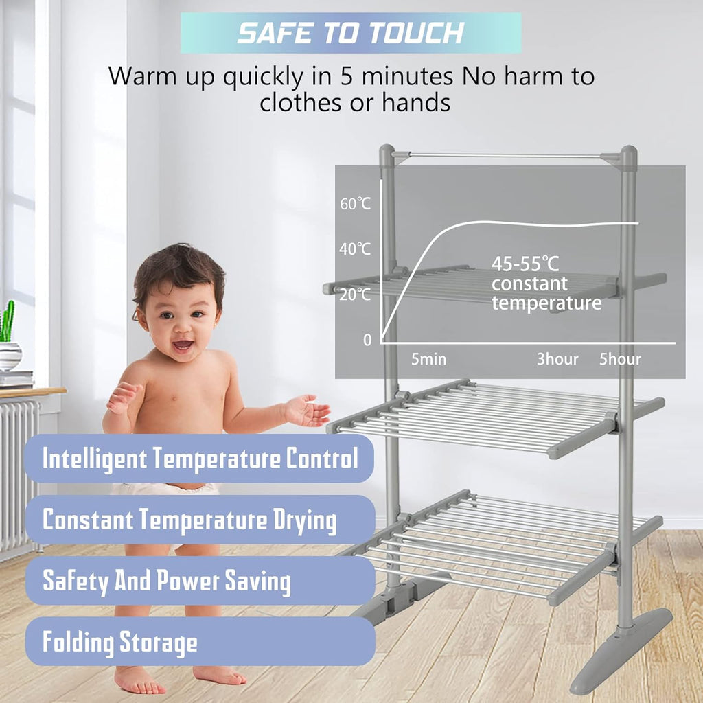 Heated Clothes Drying Rack Folding Electric Laundry Dryer O5526
