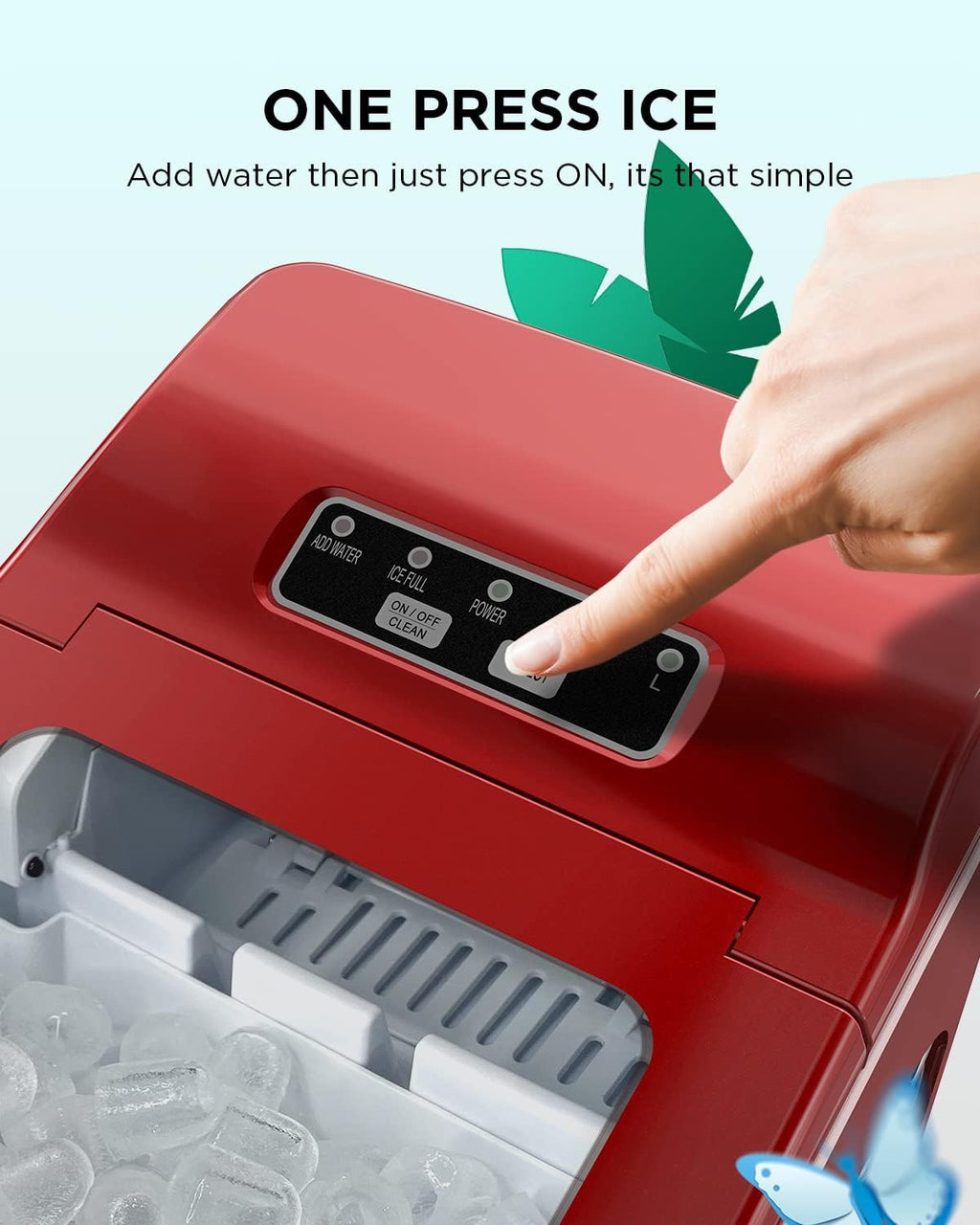 Silonn Ice Maker Machine for Countertop, 26lbs/24Hrs, Self-Cleaning, Red V370339