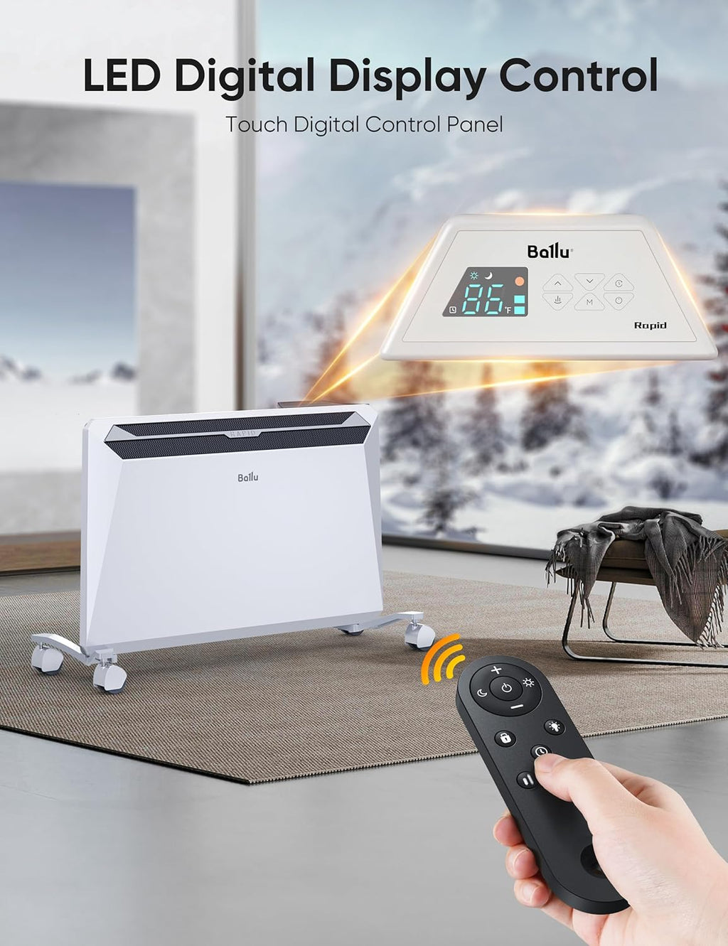 Ballu 1500W Convection Panel Space Heater with Remote, Timer, Stand & Wall Mount O1429
