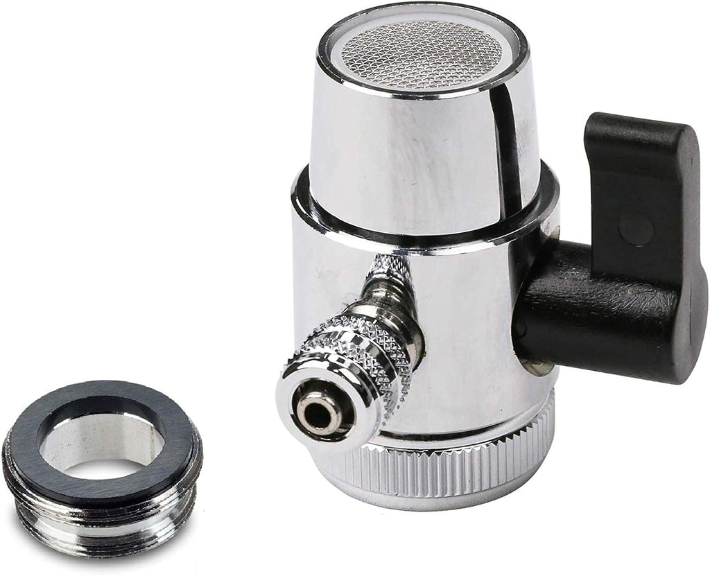 Chrome Faucet Diverter Valve (Includes adapter ring) Reverse Osmosis/Water Filters 3/8" Barb- For Both Female & Male Faucets