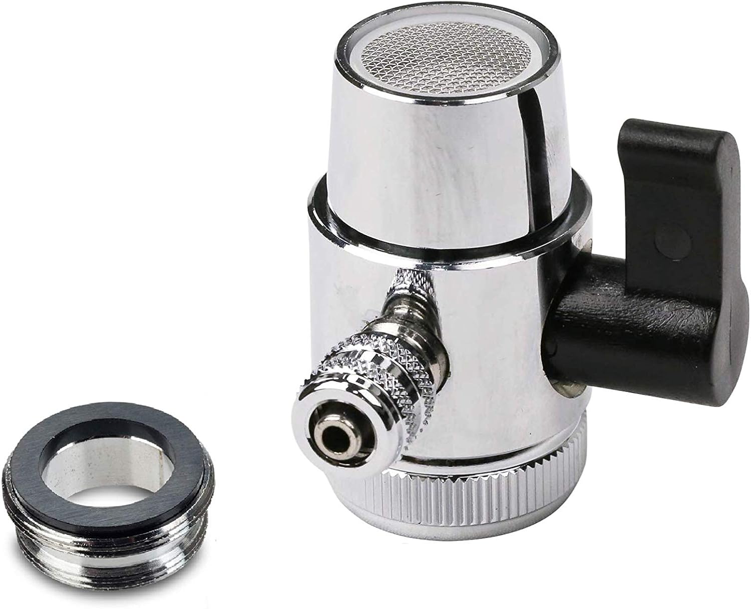 Chrome Faucet Diverter Valve (Includes adapter ring) Reverse Osmosis/Water Filters 3/8" Barb- For Both Female & Male Faucets
