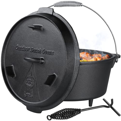 Dutch Oven, Cast Iron Dutch oven, with Lid Lifter Handle & stand and Dual Function Lid Griddle for Home Cooking BBQ Baking
