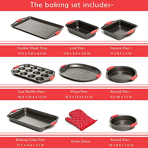 Moss & Stone Carbon Steel Non-Stick Baking Pans Set with Silicone Handles U593099
