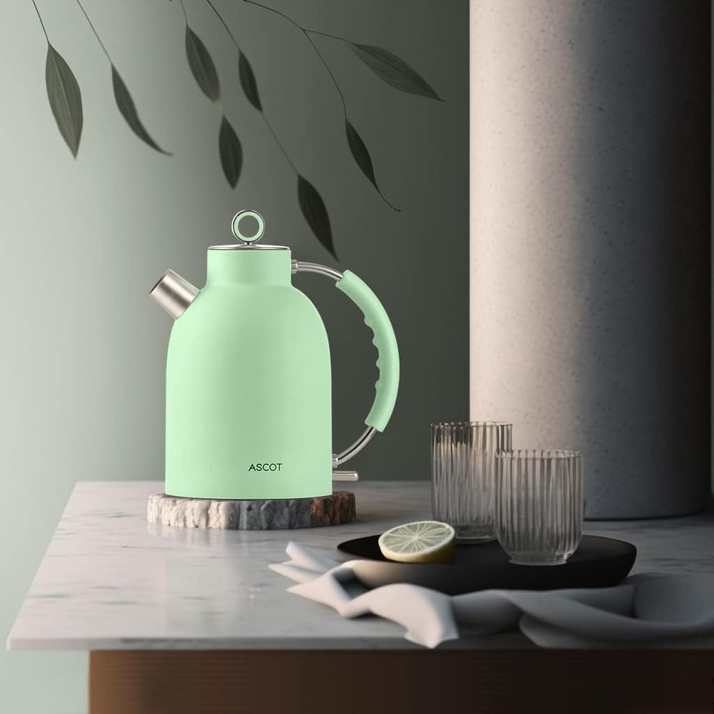 Electric Kettle ASCOT, Stainless Steel 1.5L Retro Tea Kettle, Auto Shut-Off, Matte Green W895250