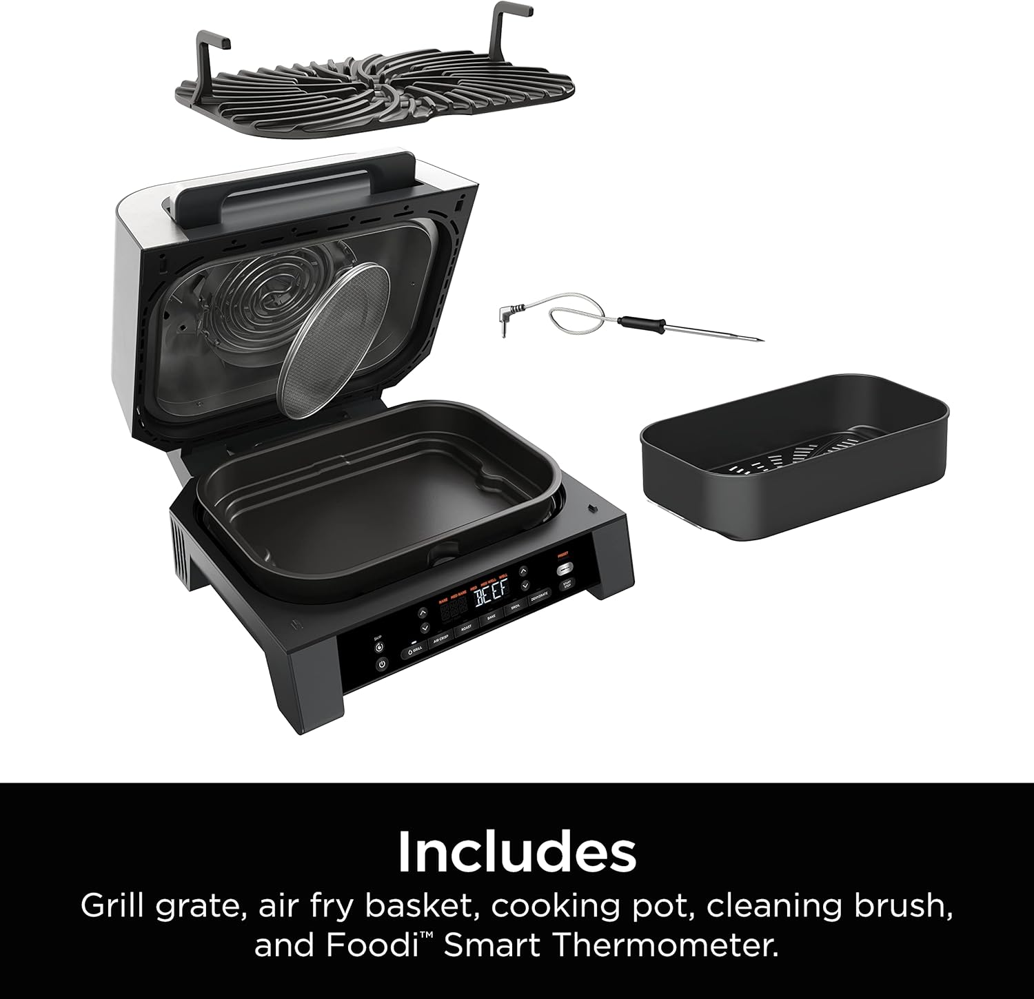 Ninja DG551 Foodi Smart XL 6-in-1 Indoor Grill with Air Fry, Black/Silver D989