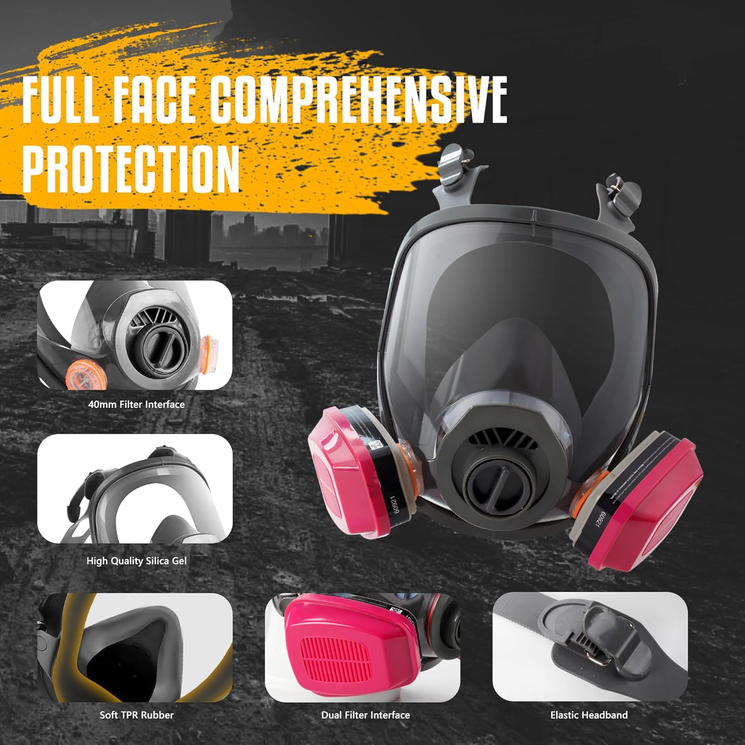 Full Face Gas Mask Respirator 2 Pack with 60921 & 40mm Filters M42712