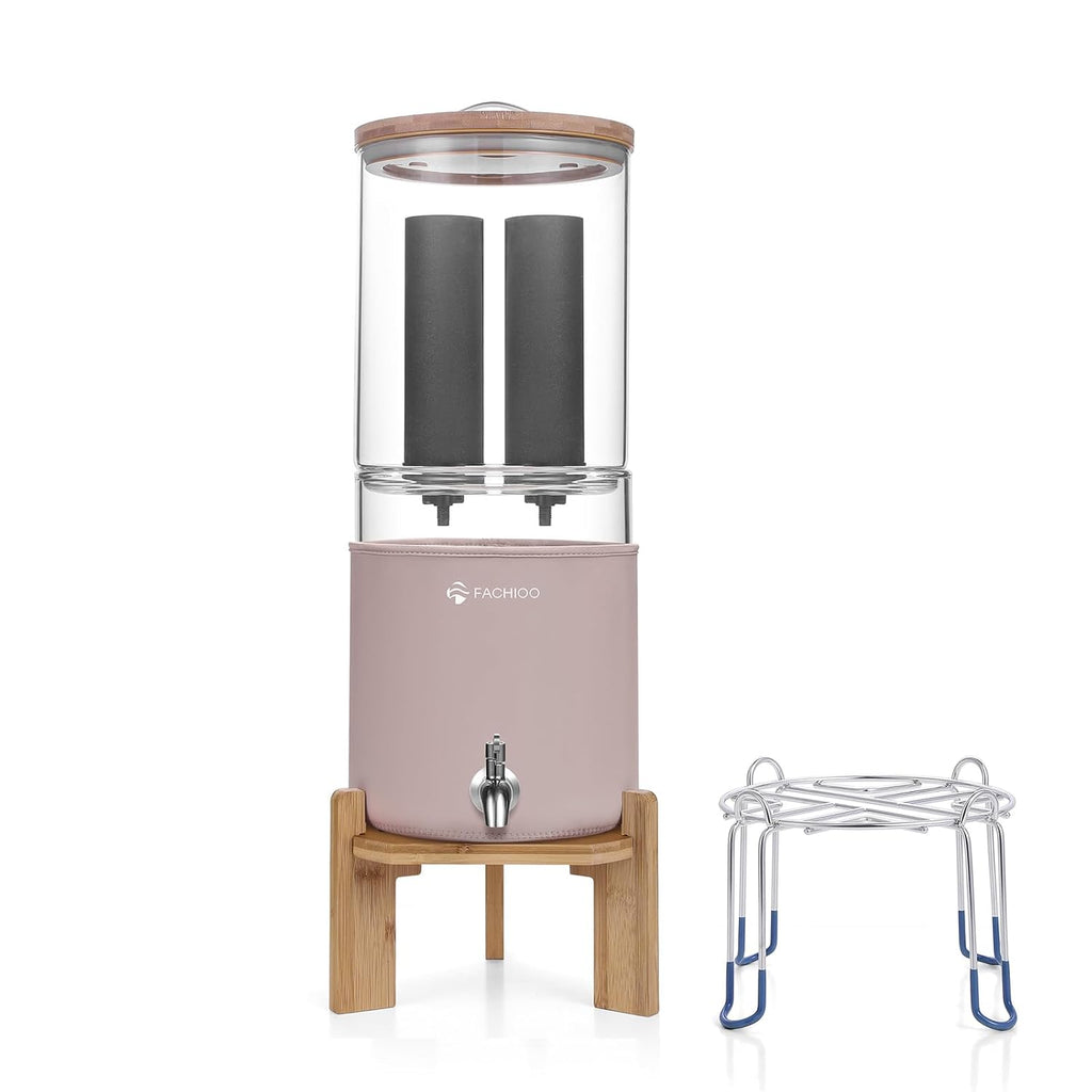 All Glass Water Purifier, Off Grid Home Emergency Water Filtration System - Gravity Fed Black Carbon Filter - 2.25 Gallon Water Filter- with 2 Stand