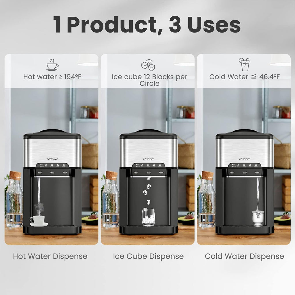 COSTWAY Water Dispenser with Ice Maker, 3-in-1 Countertop Hot Cold Cooler G403