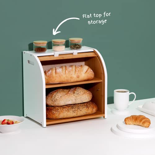 HOMEFULLY Bamboo Double Layer Roll Top Bread Box for Kitchen Countertop U1809
