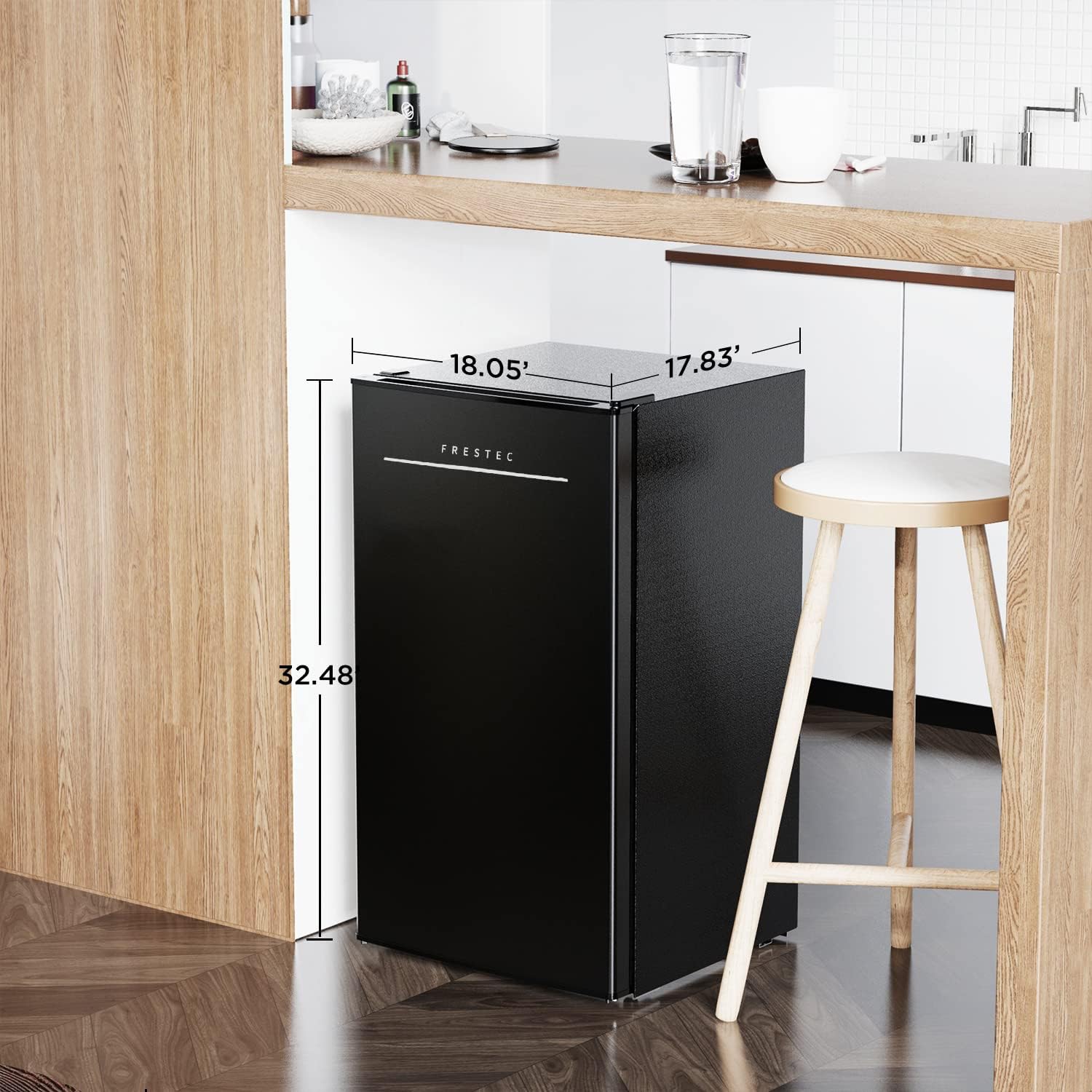 Frestec 3.2 Cu.Ft. Mini Fridge with Freezer for Bedroom, Black J2531