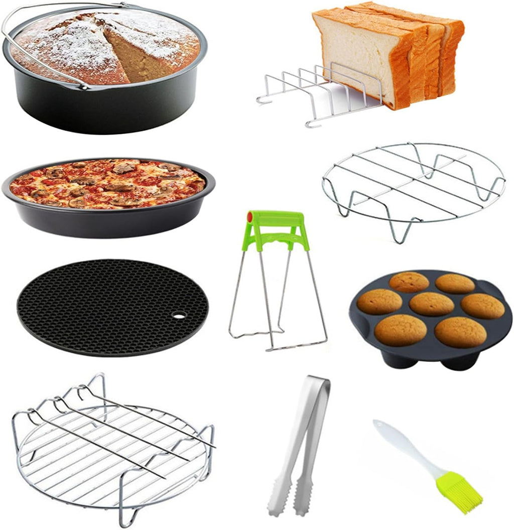 Air Fryer Accessory Kit, Air Fryer Accessories with Baking Tray Baking Pan Barbecue Stand Non-Stick Coaster for 6Inch Air Fryer 10PCS, Tower Air Fryer Accessories