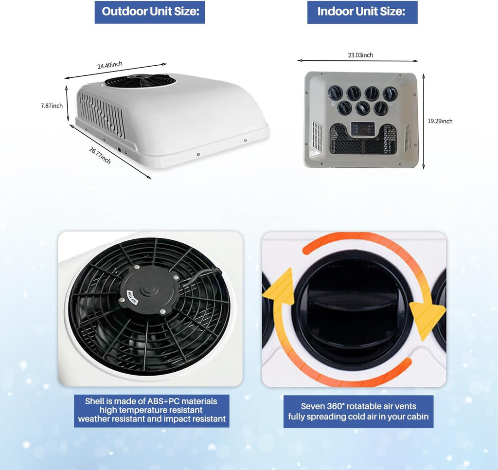 12V RV Rooftop Air Conditioner 8800BTU Heat and Cool for Truck Trailer Camper Van M751056