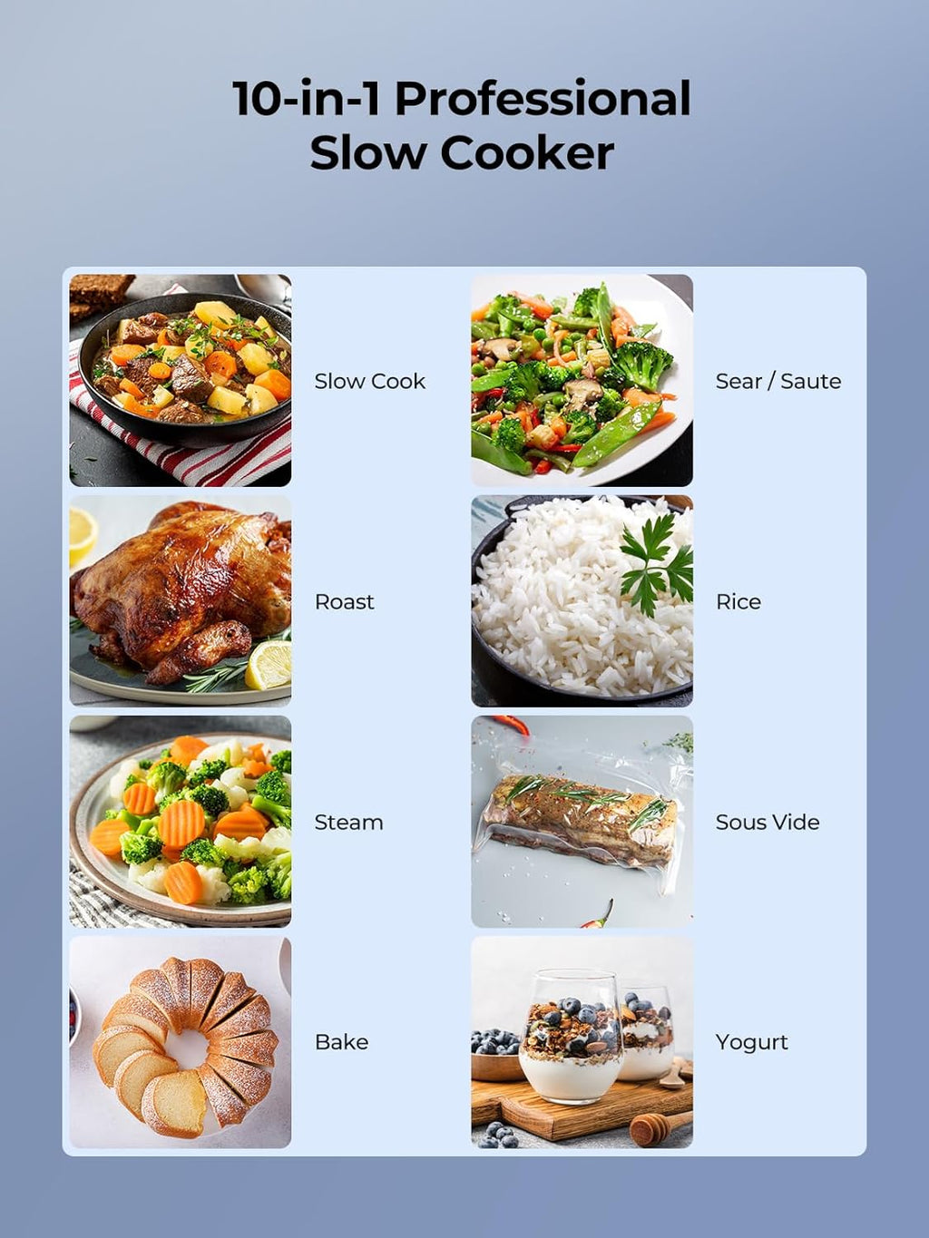 10-in-1 Programmable Slow Cooker 6 Quart Stainless Steel N7841