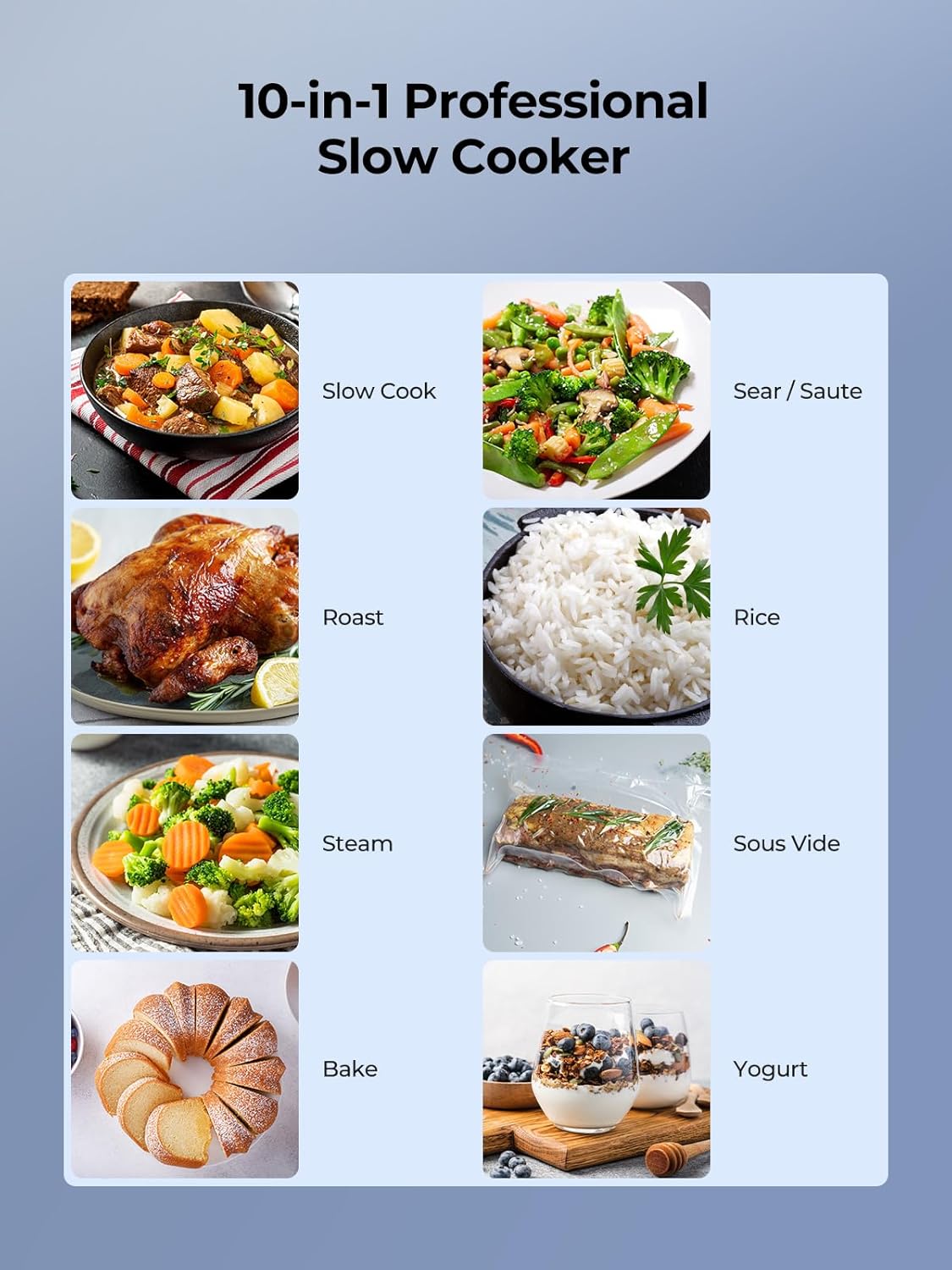 10-in-1 Programmable Slow Cooker 6 Quart Stainless Steel N7841
