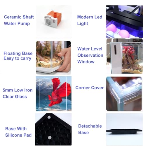 Betta Fish Tank Aquarium Starter Kit 2 Gallon Glass with LED Light M7549